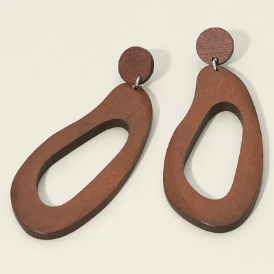 Fashnzfab Bold Organic Cutout Sculptural Wooden Drop Earrings In Brown