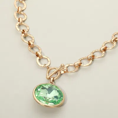 Fashnzfab Bold Oval Gemstone Pendant Brushed Metal Chunky Chain Toggle Necklace In Green