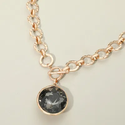 Fashnzfab Bold Oval Gemstone Pendant Brushed Metal Chunky Chain Toggle Necklace In Multi