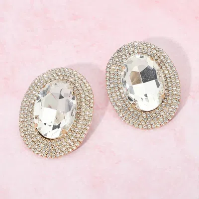 Fashnzfab Bold Oval Halo Evening Statement Earrings In Gold