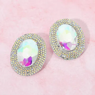 Fashnzfab Bold Oval Halo Evening Statement Earrings In Multi