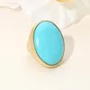 Fashnzfab Bold Oval Natural Stone Stretch Ring In Blue