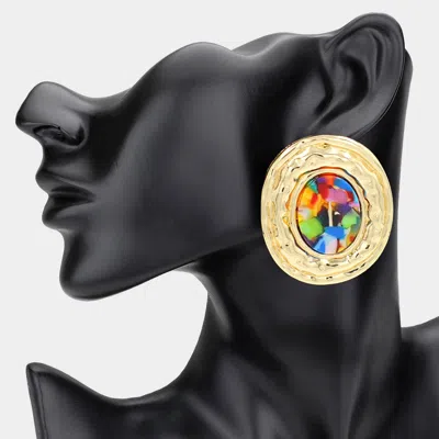 Fashnzfab Bold Oval Resin Centered Textured Disc Statement Earrings In Gold