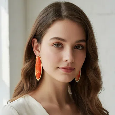 Fashnzfab Bold Oval Resin Statement Earrings In Pink