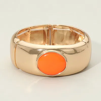 Fashnzfab Bold Oval Stone Accent Wide Stretch Bracelet In Orange