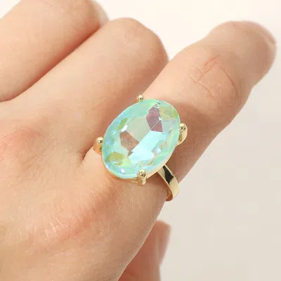 Fashnzfab Bold Oval Stone Cluster Accent Adjustable Ring In Gold
