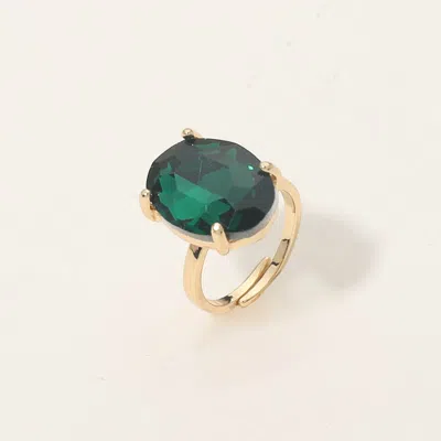 Fashnzfab Bold Oval Stone Cluster Accent Adjustable Ring In Green