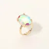 Fashnzfab Bold Oval Stone Cluster Accent Adjustable Ring In Multi