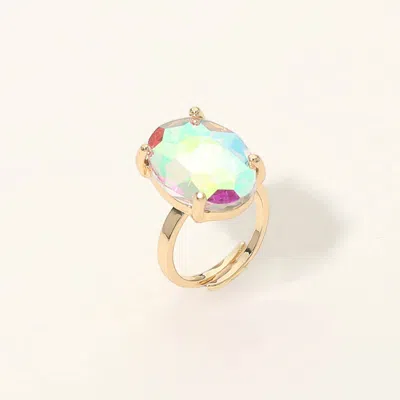 Fashnzfab Bold Oval Stone Cluster Accent Adjustable Ring In Multi
