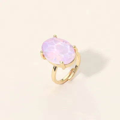 Fashnzfab Bold Oval Stone Cluster Accent Adjustable Ring In Pink