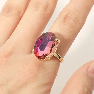 Fashnzfab Bold Oval Stone Cluster Accent Adjustable Ring In Red