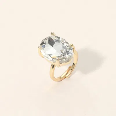 Fashnzfab Bold Oval Stone Cluster Accent Adjustable Ring In Silver