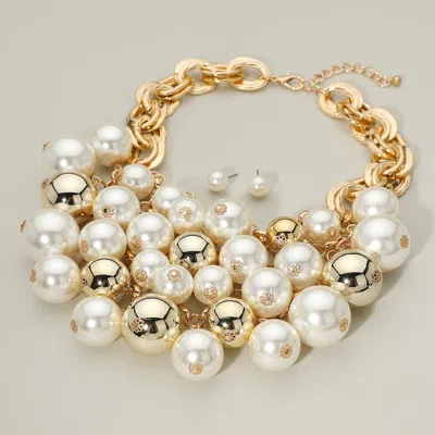 Fashnzfab Bold Oversized Beads Embellished Collar Statement Necklace In Gold