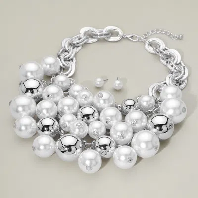 Fashnzfab Bold Oversized Beads Embellished Collar Statement Necklace In Metallic