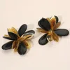 Fashnzfab Bold Oversized Marbled Resin Metal Petal Flower Statement Earrings - Black In Multi