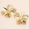 Fashnzfab Bold Oversized Marbled Resin Metal Petal Flower Statement Earrings - Ivory In Gold