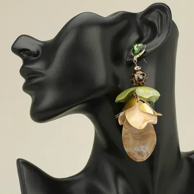 Fashnzfab Bold Oversized Resin Floral Petal Drop Statement Earrings - Green In Multi