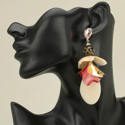Fashnzfab Bold Oversized Resin Floral Petal Drop Statement Earrings - Pink In Gold