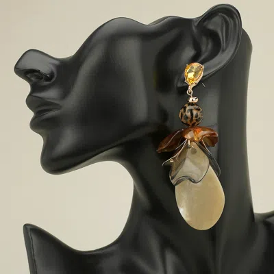 Fashnzfab Bold Oversized Resin Floral Petal Drop Statement Earrings - Yellow In Gold