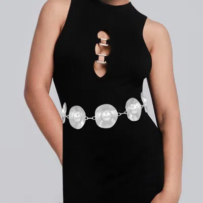 Fashnzfab Bold Pearl Accent Oval Disc Link Waist Chain Belt In White