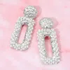 Fashnzfab Bold Pearl Embellished Open Hammered Metal Rectangular Drop Statement Earrings In Silver