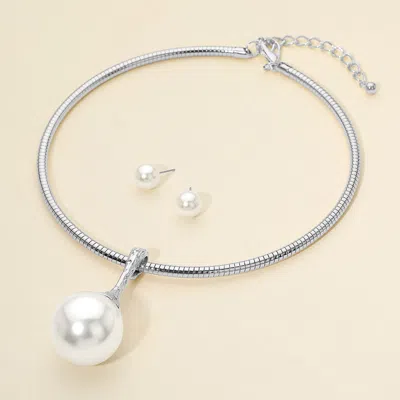 Fashnzfab Bold Pearl Pendant Accent Statement Choker Necklace In Silver
