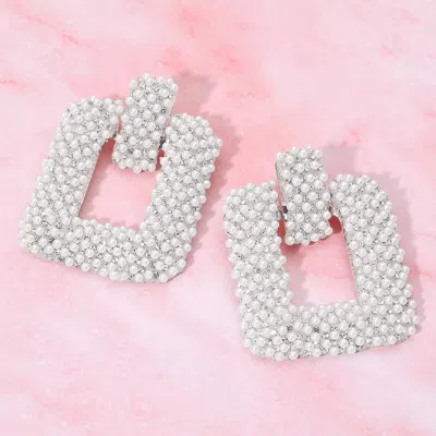 Fashnzfab Bold Pearl Square Door Knocker Earrings In Metallic