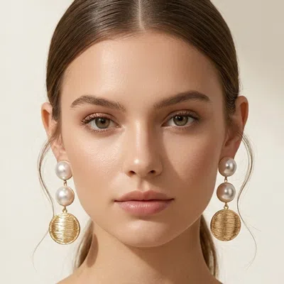 Fashnzfab Bold Pearl Textured Metal Link Drop Statement Earrings In Black