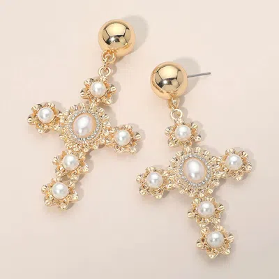Fashnzfab Bold Pearl Vintage Cross Drop Dangle Earrings In Green