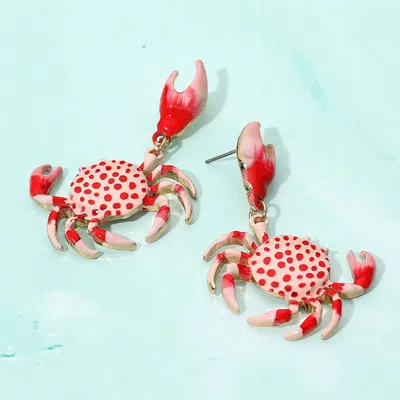 Fashnzfab Bold Playful Crab Dangle Earrings In Red