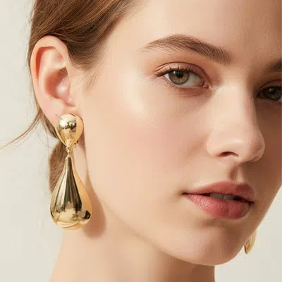 Fashnzfab Bold Polished Metal Teardrop Clip On Statement Earrings In Gold