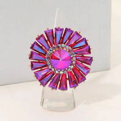 Fashnzfab Bold Radiant Sunburst Stretch Statement Ring In Purple