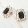 Fashnzfab Bold Rectangular Gem Center Statement Evening Clip On Earrings In Black