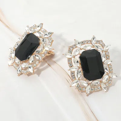 Fashnzfab Bold Rectangular Gem Center Statement Evening Clip On Earrings In Black