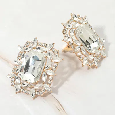 Fashnzfab Bold Rectangular Gem Center Statement Evening Clip On Earrings In Purple