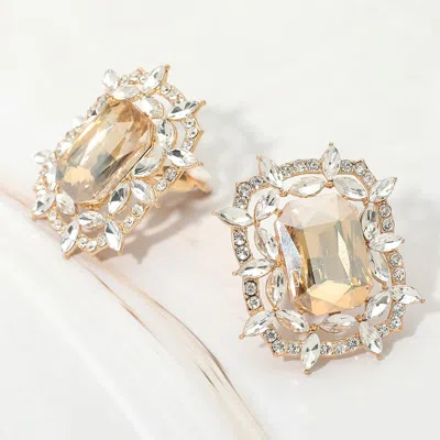 Fashnzfab Bold Rectangular Gem Center Statement Evening Clip On Earrings In Yellow