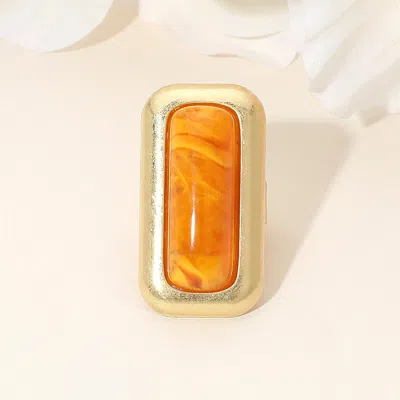 Fashnzfab Bold Rectangular Natural Stone Stretch Ring In Gold