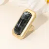 Fashnzfab Bold Rectangular Natural Stone Stretch Ring In Gold