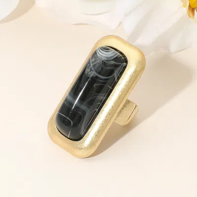 Fashnzfab Bold Rectangular Natural Stone Stretch Ring In Gold