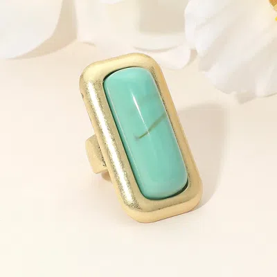 Fashnzfab Bold Rectangular Natural Stone Stretch Ring In Green