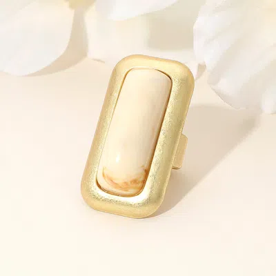 Fashnzfab Bold Rectangular Natural Stone Stretch Ring In Metallic