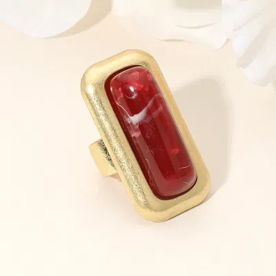 Fashnzfab Bold Rectangular Natural Stone Stretch Ring In Gold