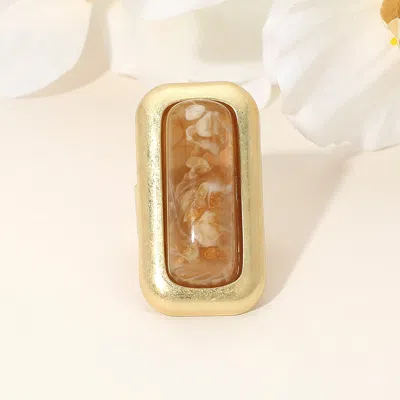 Fashnzfab Bold Rectangular Natural Stone Stretch Ring In Nude