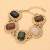 Fashnzfab Bold Rectangular Natural Stone Vintage Frame Link Bracelet In Multi