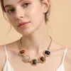 Fashnzfab Bold Rectangular Natural Stone Vintage Frame Link Statement Necklace In Gold
