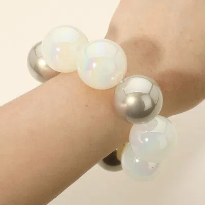 Fashnzfab Bold Resin Ball Beaded Stretch Statement Bracelet In Metallic