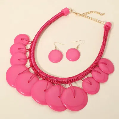 Fashnzfab Bold Resin Disc Embellished Statement Necklace In Pink