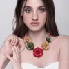Fashnzfab Bold Resin Flower Link Statement Necklace In Multi