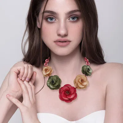 Fashnzfab Bold Resin Flower Link Statement Necklace In Multi