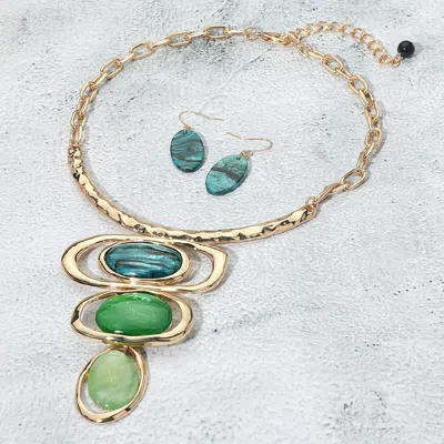 Fashnzfab Bold Resin Geometric Pendant Accent Statement Necklace In Green